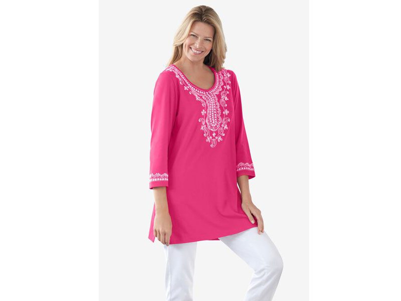 Raspberry Sorbet Embroidered Knit Tunic PSW-6893