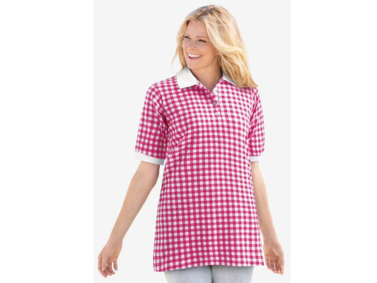 Raspberry Sorbet Gingham Short Sleeve Polo Tunic PSW-7064