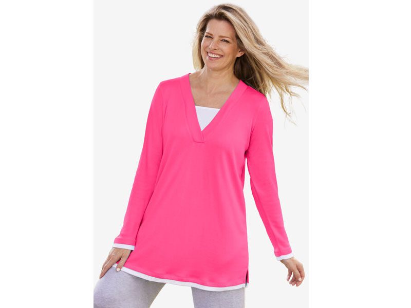 Raspberry Sorbet Layered-Look V Neckline Tunic PSW-6927