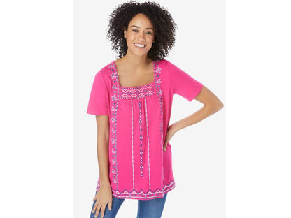 Raspberry Sorbet Multi Embroidery Square Neck Tee PSW-6897