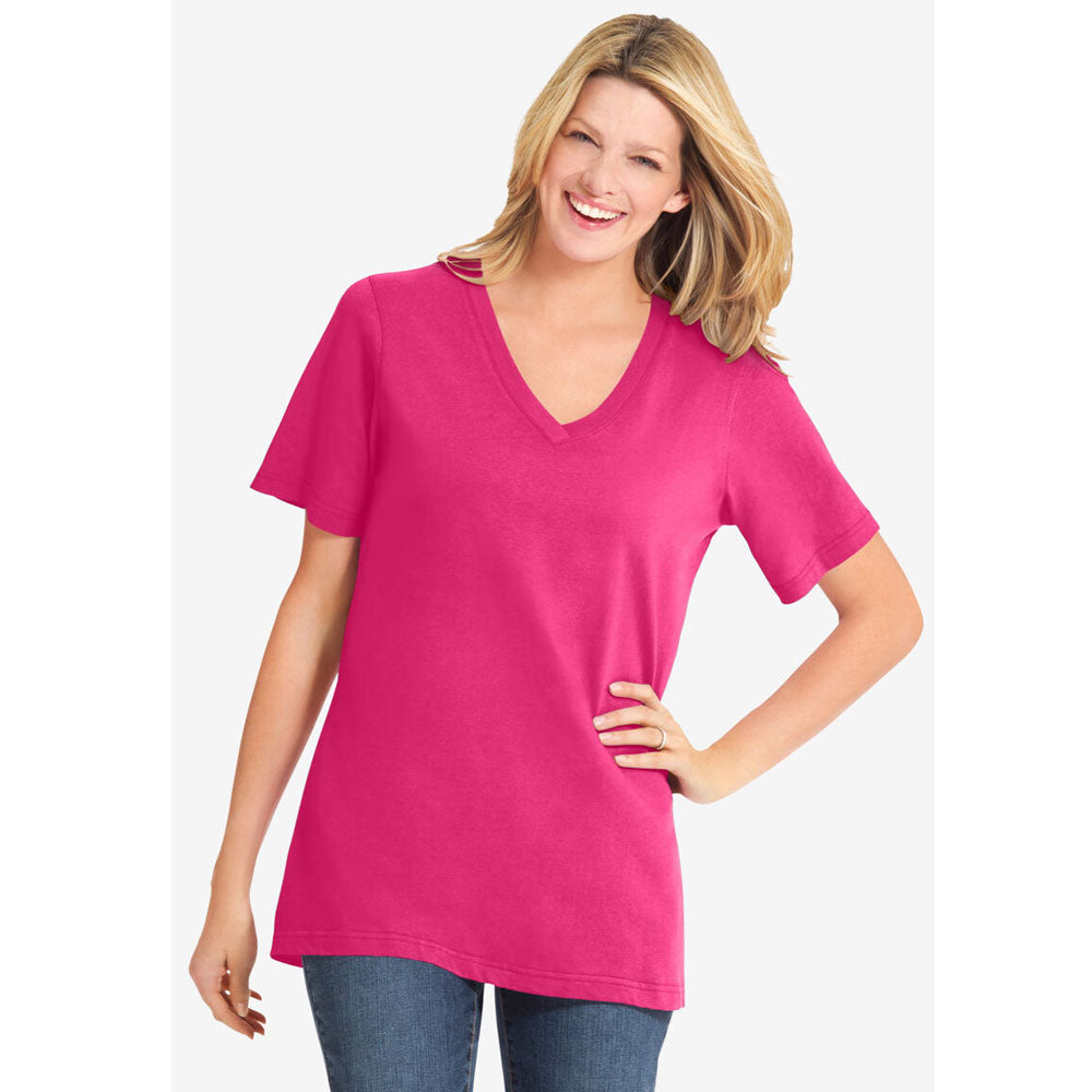 Raspberry Sorbet Perfect Short-Sleeve V-Neck Tee PSW-7903