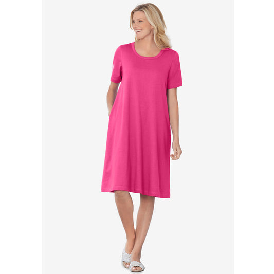 Raspberry Sorbet Short-Sleeve Crewneck Tee Dress PSW-8497