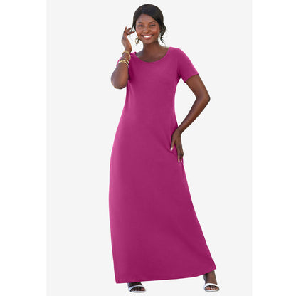 Raspberry Stretch Cotton T-Shirt Maxi Dress PSW-8500