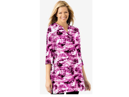 Raspberry Tie Dye Plus Size Women Notch Neck Tunic PSW-5413