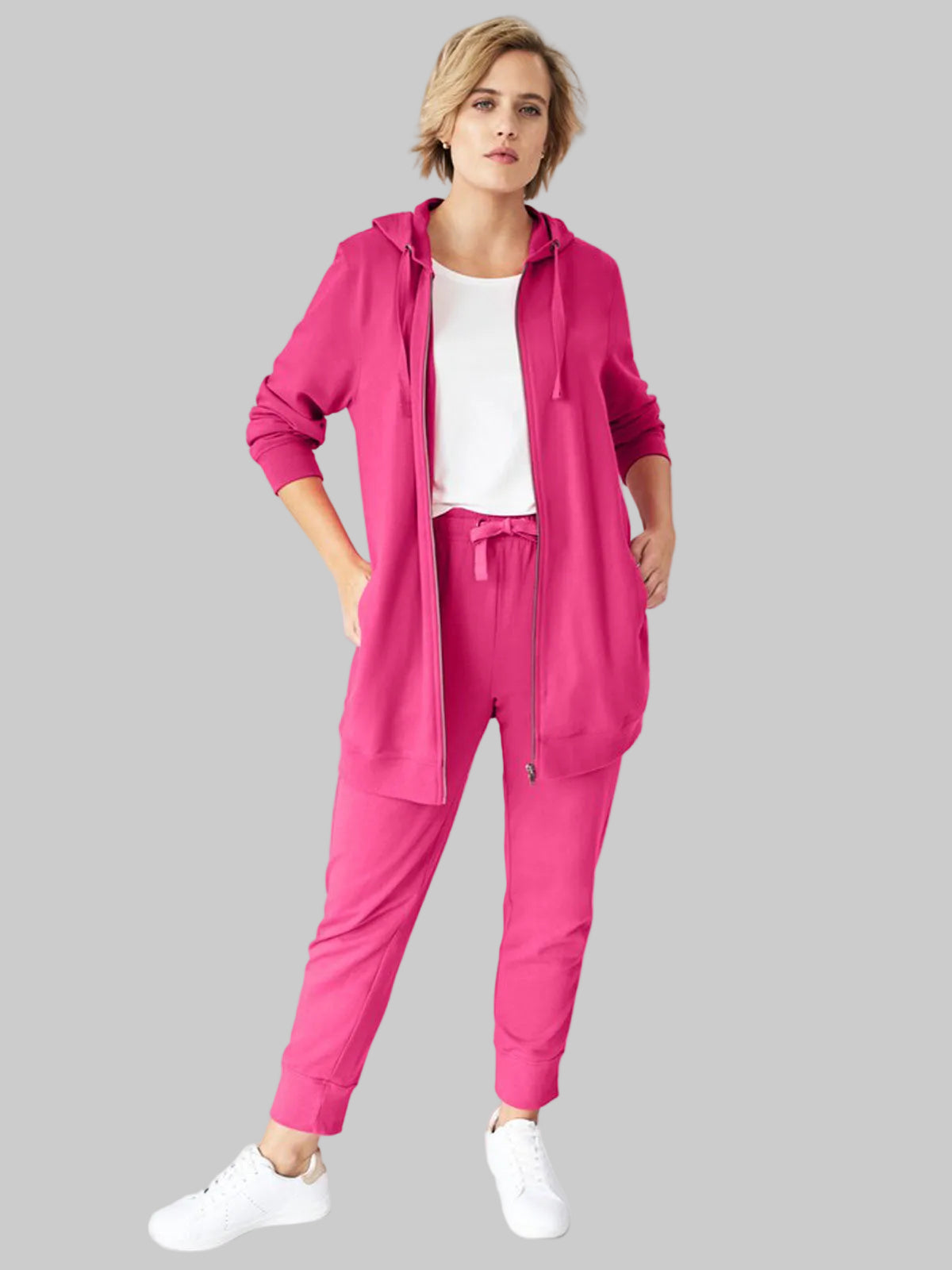 Raspberry sorbet French terry hoodie for men with soft fabric and relaxed fit