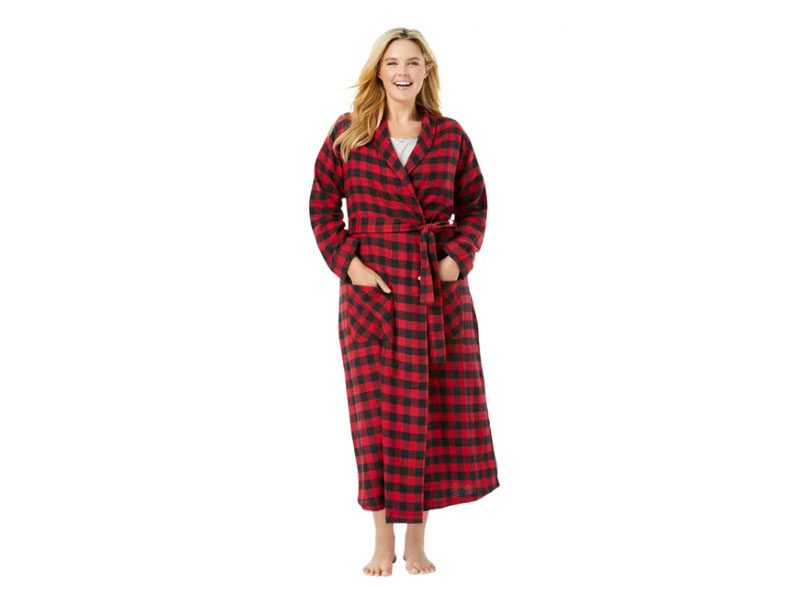 Red Buffalo Check Plaid Long Flannel Robe PSW-7056