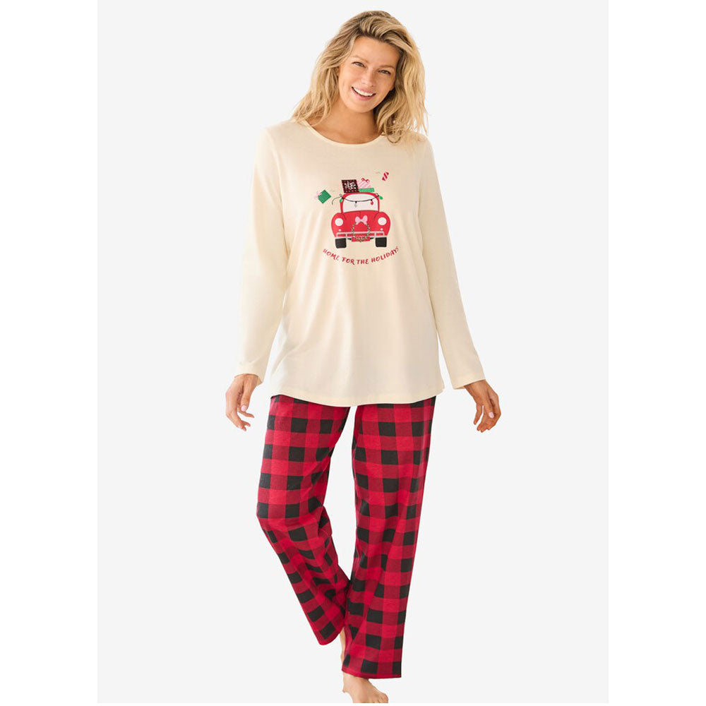 Red Buffalo Plaid Car Long Sleeve Knit PJ Set PSW-8955