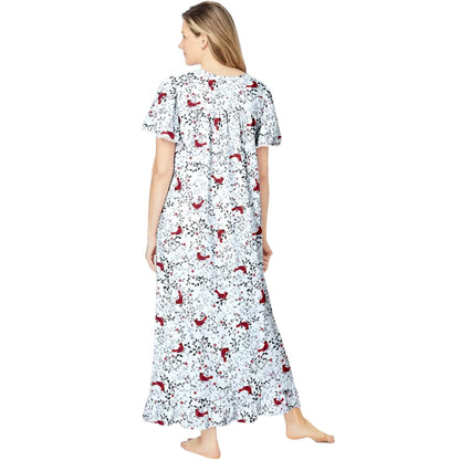 Red Cardinals Long Floral Print Cotton Gown PSW-5048
