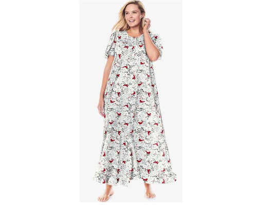 Red Cardinals Long Floral Print Cotton Gown PSW-5048