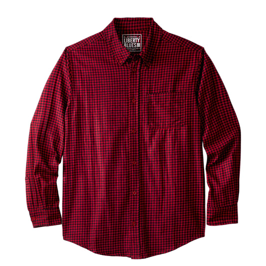 Red check plaid holiday flannel shirt with button-down collar in Big & Tall fit