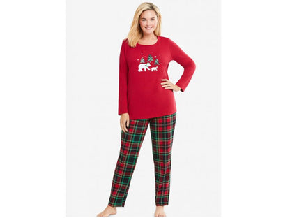 Red Checkered Long Sleeve Knit Pajama Set PSW-5969