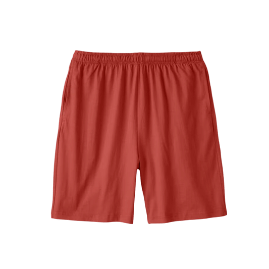 Sunset Coral Soft Knit Capri Pant with elastic waistband, drawstring, decorative grommets, and slant pockets for a comfortable and casual fit.