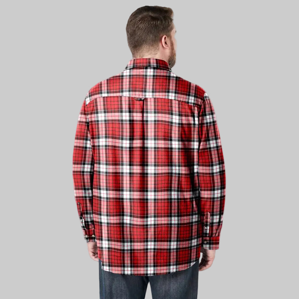 Red Plaid Signature Flannel Shirt — relaxed big and tall fit, double-brushed cotton, button-flap chest pockets.