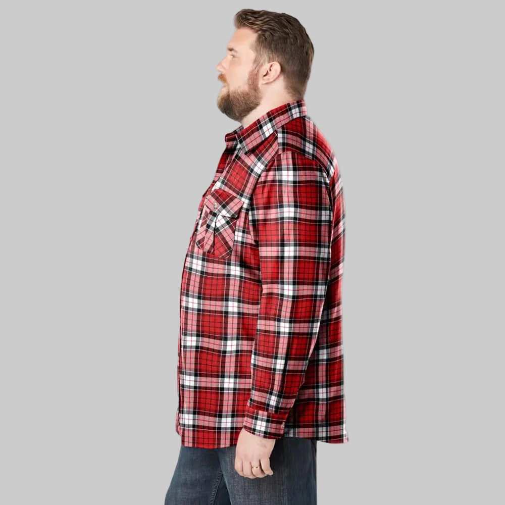 Red Plaid Signature Flannel Shirt — relaxed big and tall fit, double-brushed cotton, button-flap chest pockets.