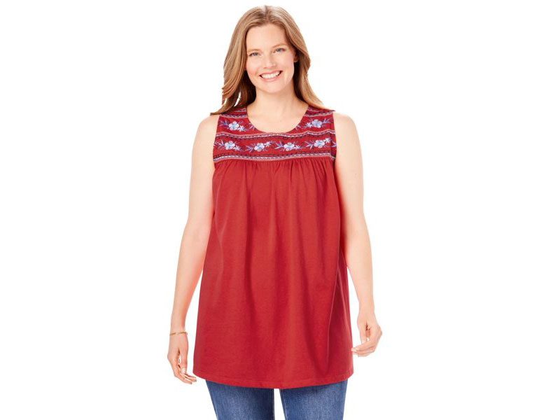 Plus Size Women Embroidered Crewneck Tank PSW-4645