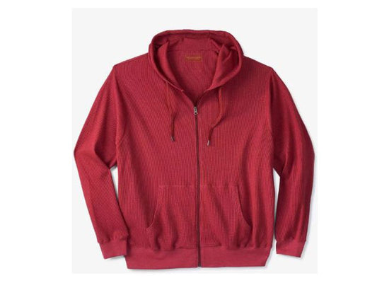 Red Waffle-Knit Big & Tall Thermal Zipper Hoodie PSM-5177