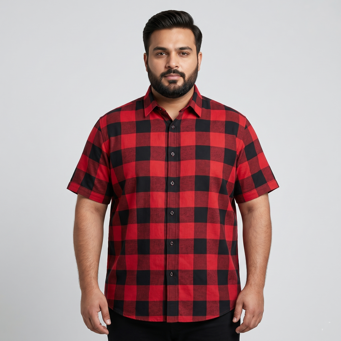 Red & Black Buffalo Half Sleeve Casual Shirt PSM-11181