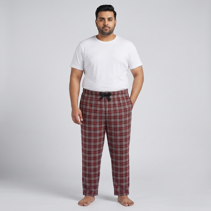 Red & Grey Plaid Plus Size Jersey Lycra Trousers PSM-9560