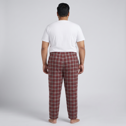 Red & Grey Plaid Plus Size Jersey Lycra Trousers PSM-9560