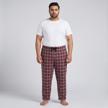 Red & Grey Plaid Plus Size Jersey Lycra Trousers PSM-9560