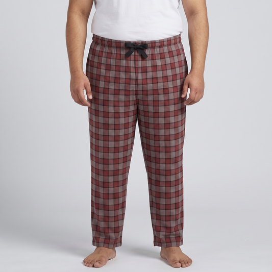 Red & Grey Plaid Plus Size Jersey Lycra Trousers PSM-9560