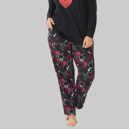 Red heart print cotton pajama with soft breathable fabric, relaxed fit and elastic waistband, designed for comfortable sleepwear and daily lounging.