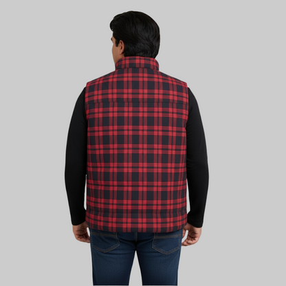 Red & Navy Checkered Plus Size Sleeveless Puffer Vest PSM-9990