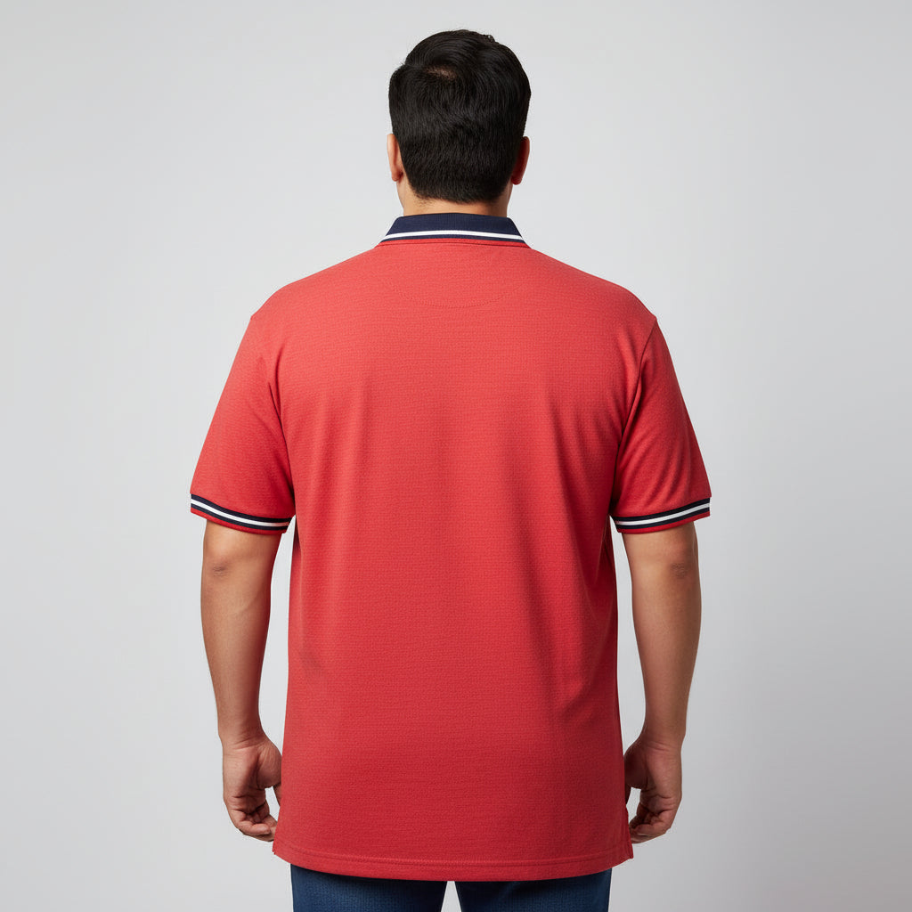 Red Navy Tipped Collar Plus Size Polo Shirt PSM-10732
