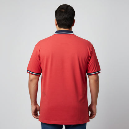 Red Navy Tipped Collar Plus Size Polo Shirt PSM-10732