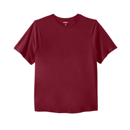 Plus-size Shrink-Less™ crewneck T-shirt with a relaxed fit, durable taped seams, and shrink-resistant fabric for lasting comfort.