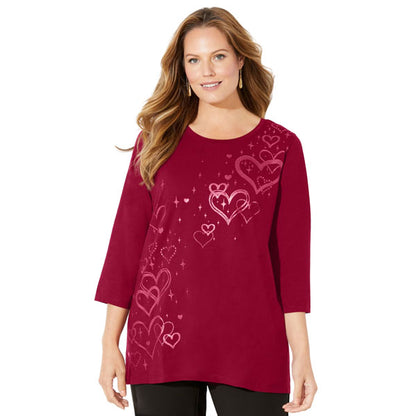 Rich Burgundy Heart Graphic Glitter Tee PSW-9146