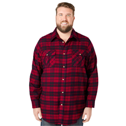 Rich burgundy plaid flannel shirt with chest pockets and soft cotton fabric in Big & Tall fit