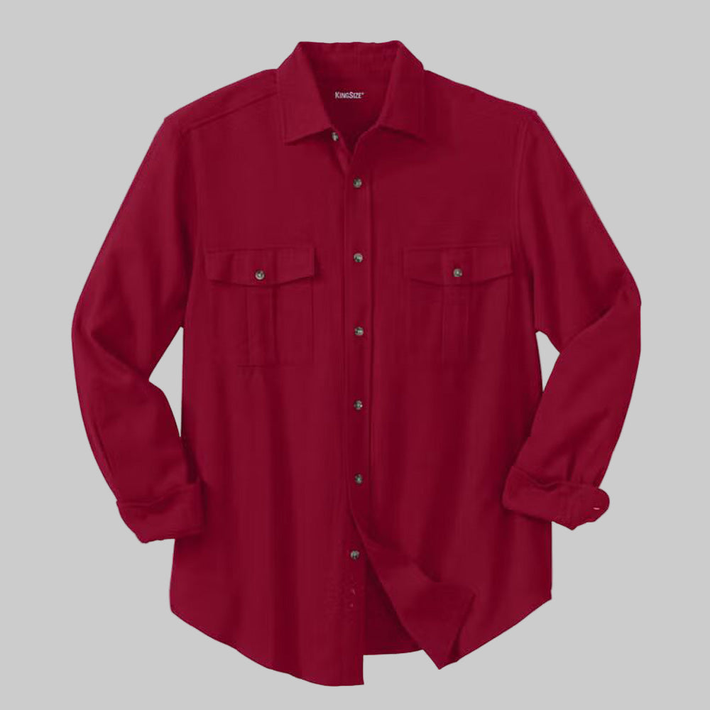 Rich burgundy double-brushed flannel shirt with chest pockets in Big & Tall fit