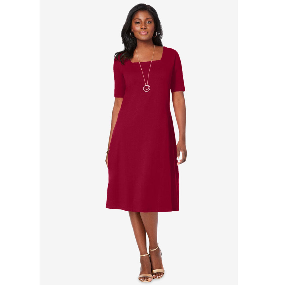 Rich Burgundy Square Neck Midi Dress PSW-8487