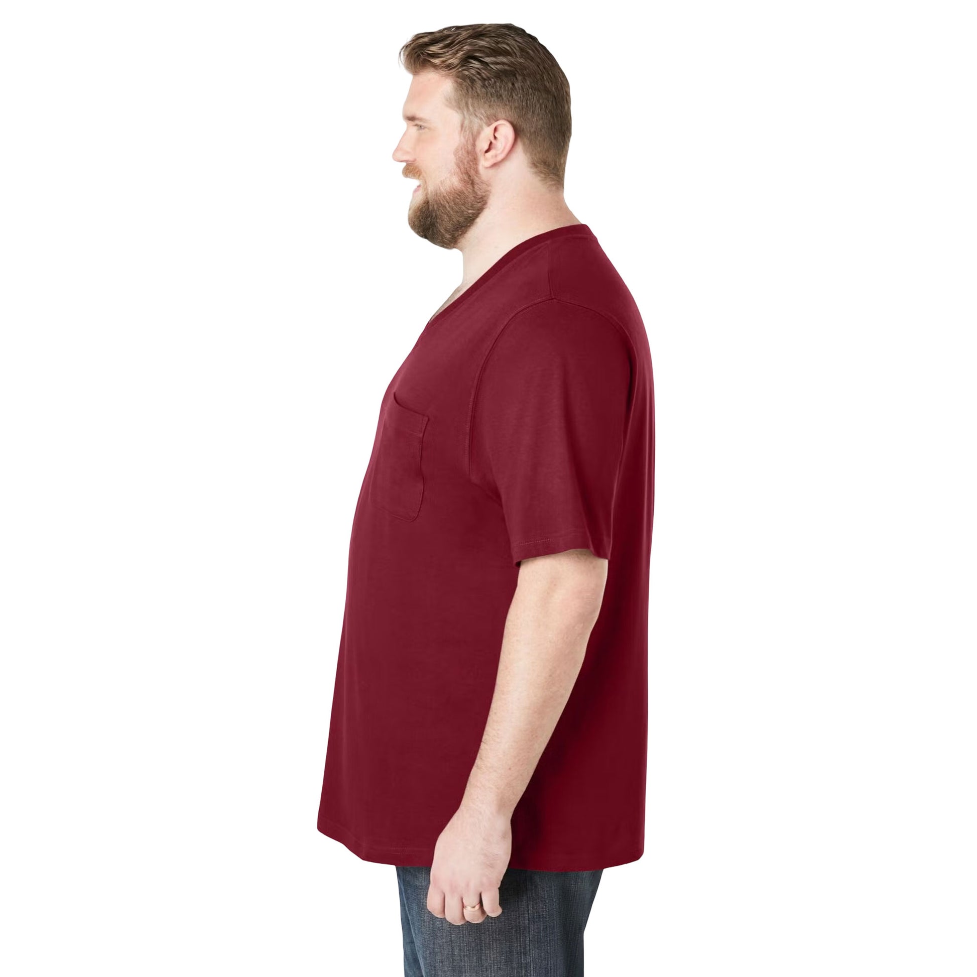Rich Burgundy V-Neck Pocket T-Shirt for Plus-Size Men – Big & Tall Cotton Tee