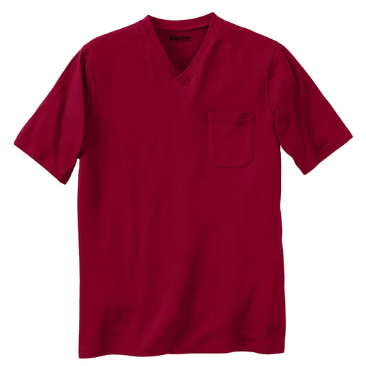 Rich Burgundy V-Neck Pocket T-Shirt for Plus-Size Men – Big & Tall Cotton Tee