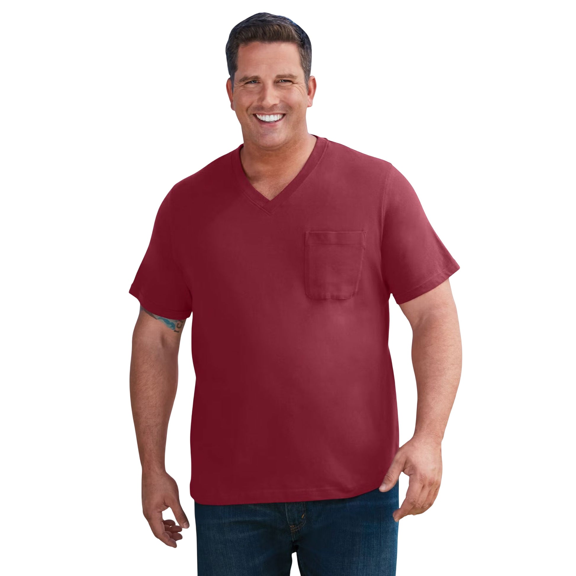 Rich Burgundy V-Neck Pocket T-Shirt for Plus-Size Men – Big & Tall Cotton Tee