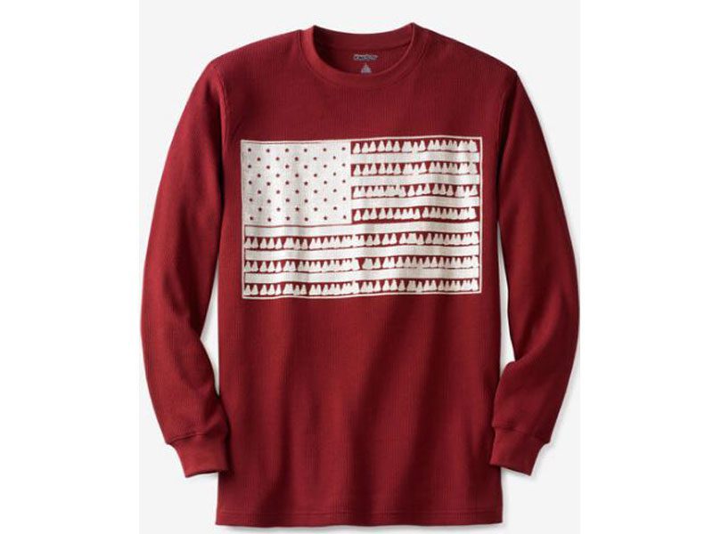 Rich Burgundy Waffle Knit Thermal Flag Crewneck T-Shirt PSM-5564