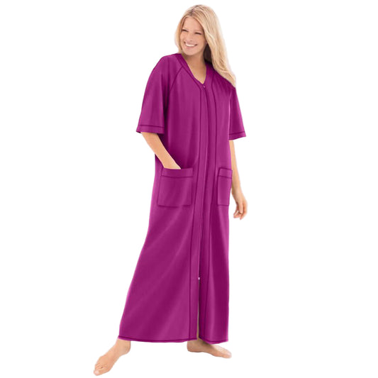 Flat-lay of Rich Magenta French Terry Robe on neutral background