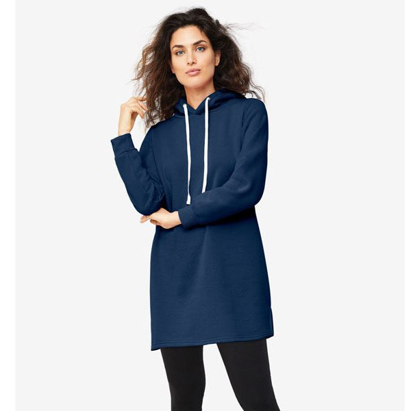 Flat-lay of Rich Navy Hooded Sweatshirt Tunic on neutral background