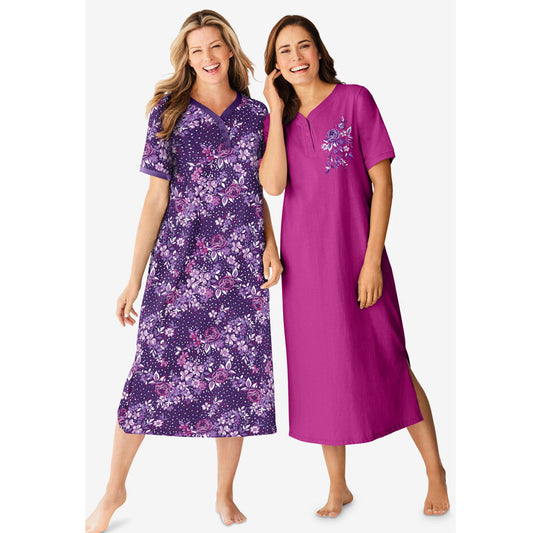 Rich Violet 2-Pack Long Henley Sleepshirt PSW-8532