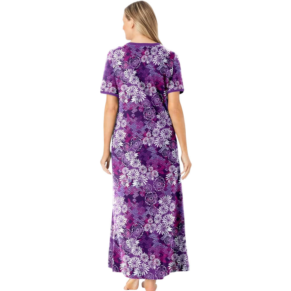 Rich Violet Long T-Shirt Lounger with Floral Print – Lounge and Casual Wear