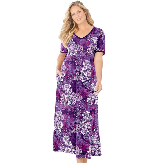 Rich Violet Long T-Shirt Lounger with Floral Print – Lounge and Casual Wear



