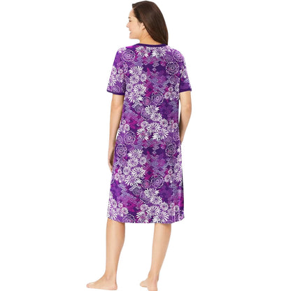 Rich Violet Floral Short T-Shirt Lounger – Casual & Lounge Wear

