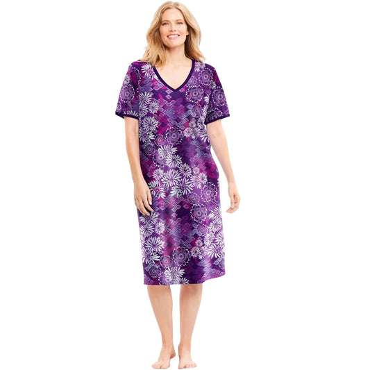 Rich Violet Floral Short T-Shirt Lounger – Casual & Lounge Wear

