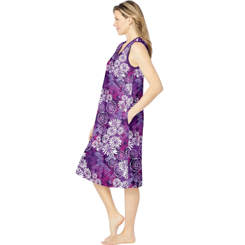 Rich Violet Floral Sleeveless Short Lounger – Lounge and Casual Wear