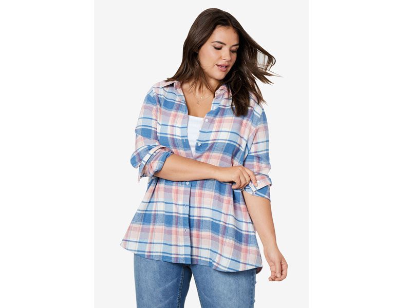 Rose Blush Plaid Flannel Shirt PSW-7542