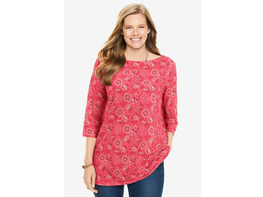 Rose Pink Bandana Paisley Perfect Printed Boatneck Tee PSW-6943