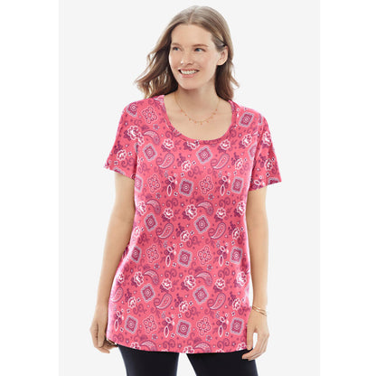 Rose Pink Bandana Paisley Perfect Printed Crewneck Tee PSW-8312