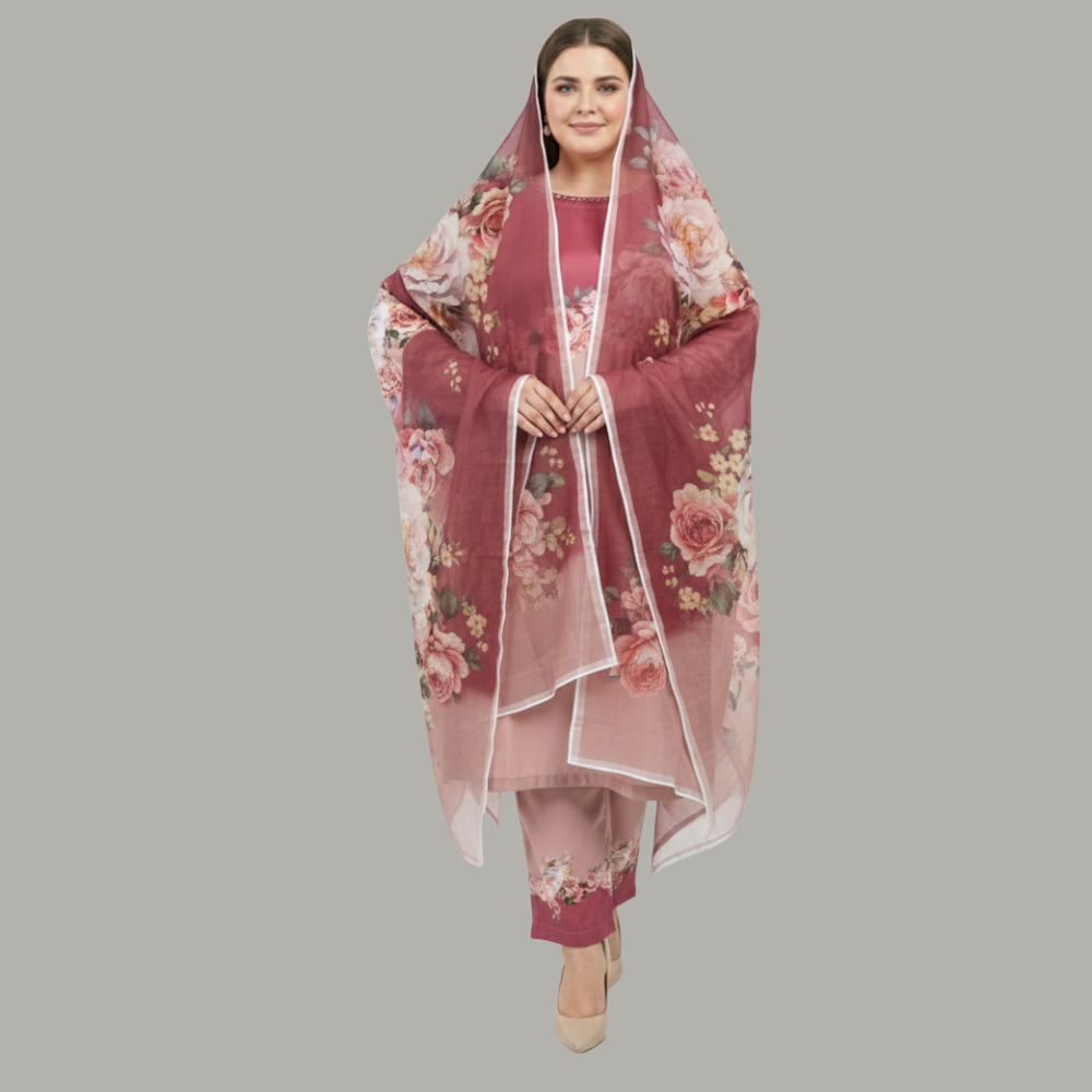Rosewood Ombre 3-Piece Cotton Silk Suit PSW-10090